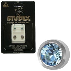 Birthstone Studs - Reg Bezel S/S - March / Aquamarine